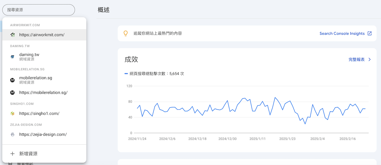 點擊左上角「新增資源」，兩種資源類型選擇一種即可，當然，這邊新禾建議較簡單的「網址前置字元」資源，直接輸入您的網站網址即可